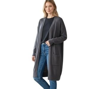 Madewell Cardigan Womens Sz M Long Charcoal Gray Pockets Open Casual Preppy